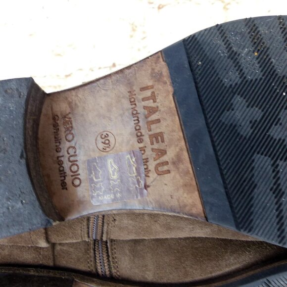 Italeau Waterproof Suede Leather Ankle Bootie Women 9 US 39.5 Brown Strap FLAW - Picture 11 of 13